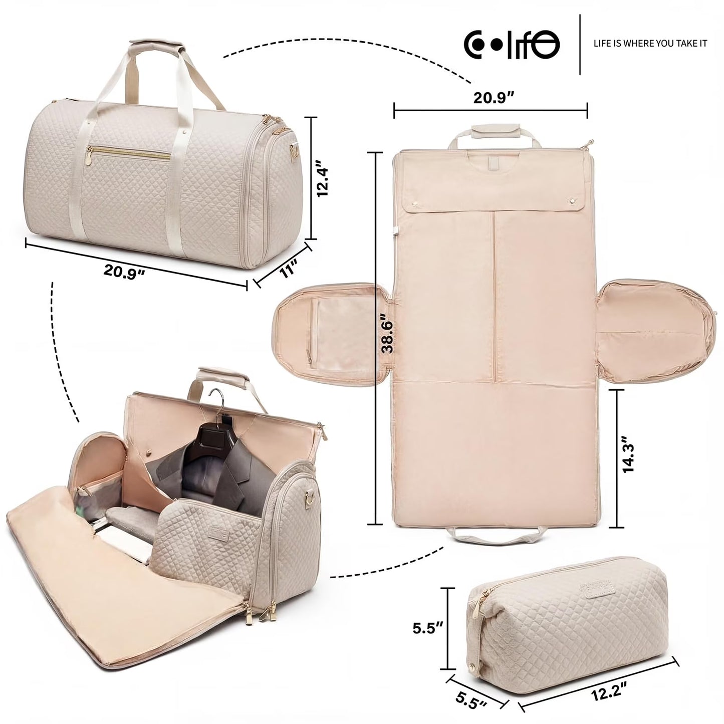 Garment Bag Carry on Convertible Travel Duffel Bag with Shoe Pouch Weekender Bag for Women Men 2 in 1 Hanging Suit Bag with Shoulder Strap Business Travel Bag