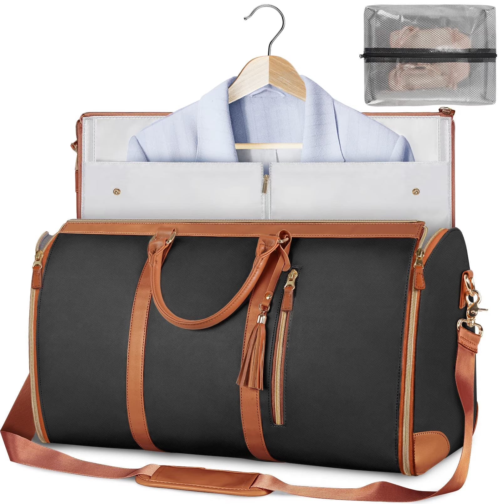 Large Portable Folding Women'S Garment Bag for Travel, Carry on Garment Bag,3 in 1 Hanging Suitcase Suit Weekender Travel Bag
