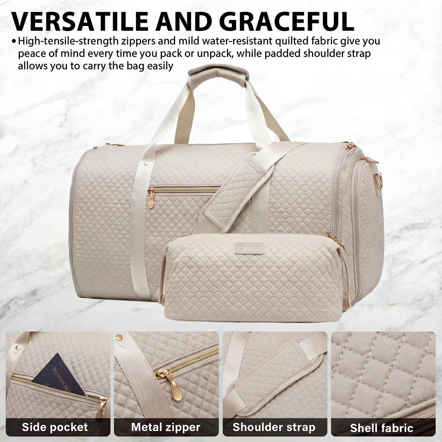 Garment Bag Carry on Convertible Travel Duffel Bag with Shoe Pouch Weekender Bag for Women Men 2 in 1 Hanging Suit Bag with Shoulder Strap Business Travel Bag