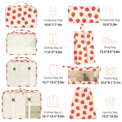 8Pcs Packing Cubes for Luggage, Travel Packing Organizers Packing Cubes for Travel (Strawberry)