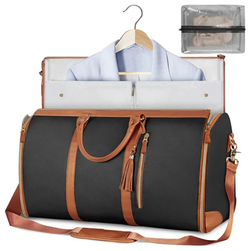 Geestock Folding Suit Storage Bag New PU Travel Bag Large Waterproof Travel Suitcase for Women Sport Outdoor Weekend Bag Handbag