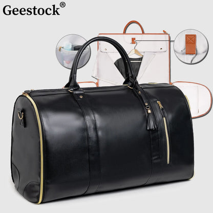 Geestock Folding Suit Storage Bag New PU Travel Bag Large Waterproof Travel Suitcase for Women Sport Outdoor Weekend Bag Handbag