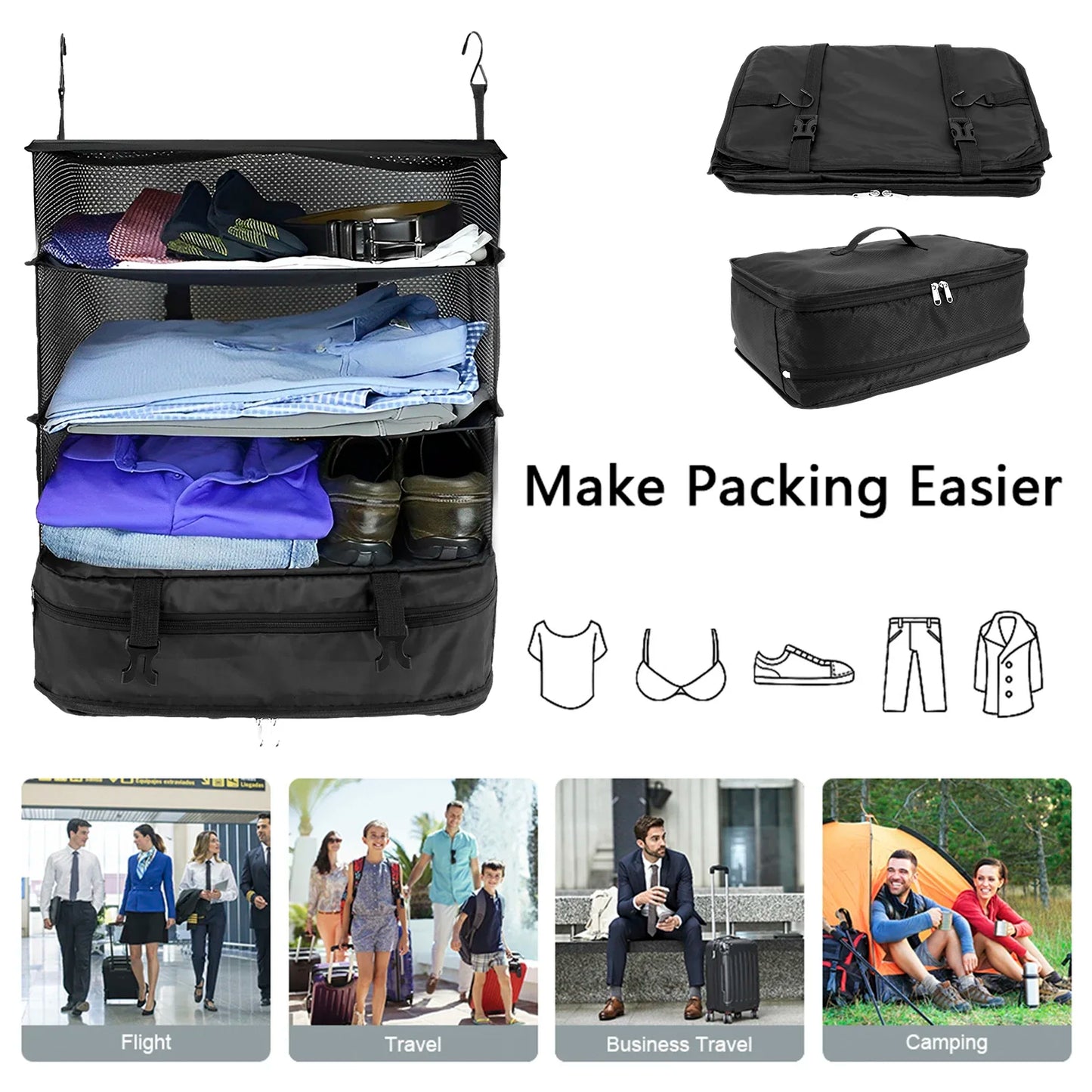Travel Hanging Luggage Organizer Portable Clothes Storage Bag Large Capacity Foldable Breathable Wardrobe Garment Organizers Bag