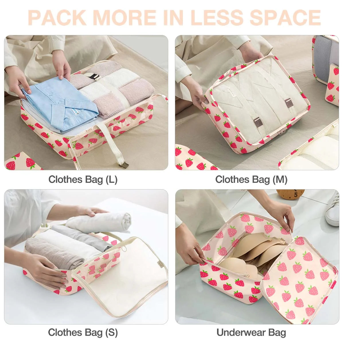 8Pcs Packing Cubes for Luggage, Travel Packing Organizers Packing Cubes for Travel (Strawberry)