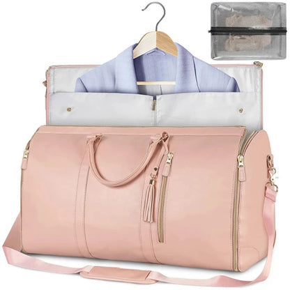 Geestock Folding Suit Storage Bag New PU Travel Bag Large Waterproof Travel Suitcase for Women Sport Outdoor Weekend Bag Handbag