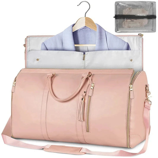 Geestock Folding Suit Storage Bag New PU Travel Bag Large Waterproof Travel Suitcase for Women Sport Outdoor Weekend Bag Handbag