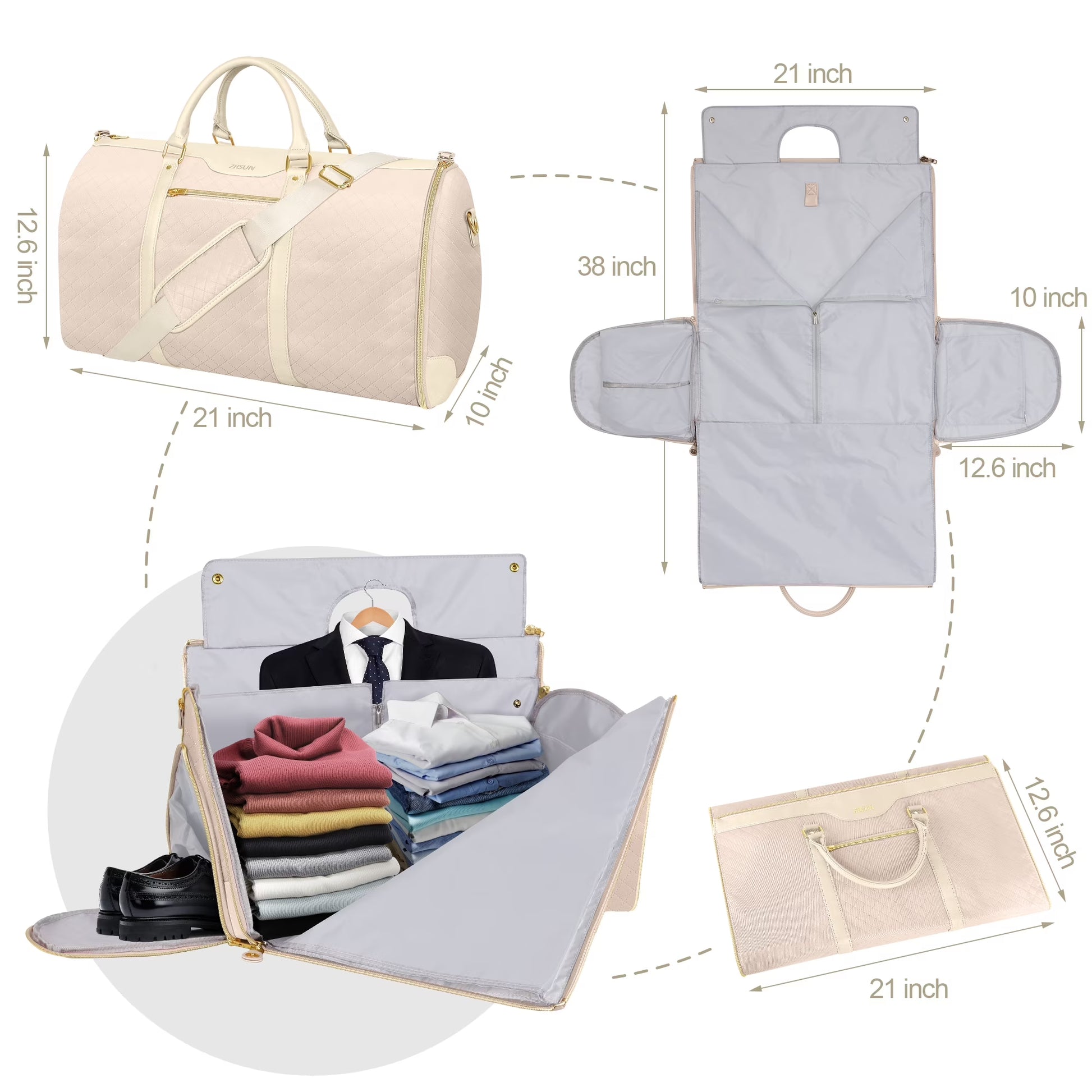 Carry on Garment Bag for Travel, Convertible Garment Duffel Bag with Shoe Compartment, Multifunctional Travel Bags for Women and Men