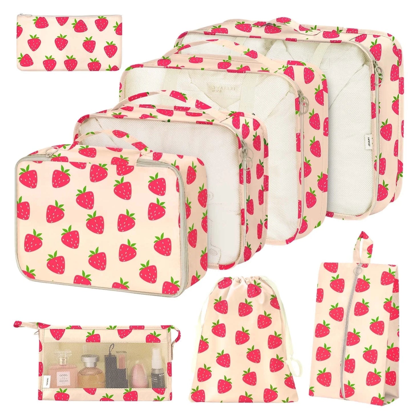 8Pcs Packing Cubes for Luggage, Travel Packing Organizers Packing Cubes for Travel (Strawberry)