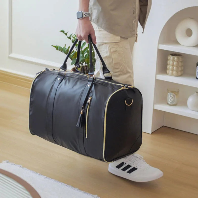 Geestock Folding Suit Storage Bag New PU Travel Bag Large Waterproof Travel Suitcase for Women Sport Outdoor Weekend Bag Handbag