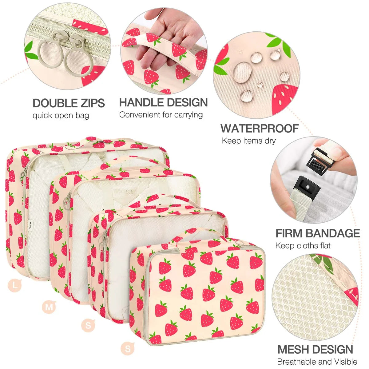 8Pcs Packing Cubes for Luggage, Travel Packing Organizers Packing Cubes for Travel (Strawberry)