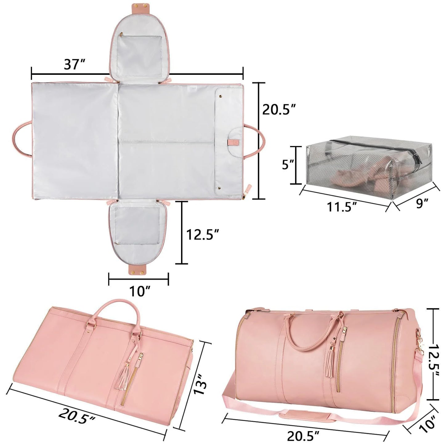 Large Portable Folding Women'S Garment Bag for Travel, Carry on Garment Bag,3 in 1 Hanging Suitcase Suit Weekender Travel Bag