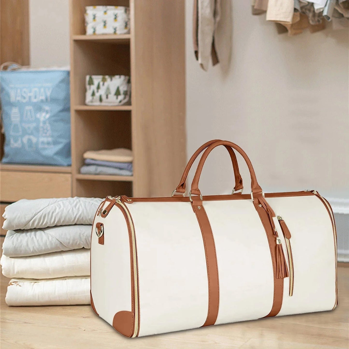 Garment Tote Bag, Large Leather Duffle Bag for Women, Garment Bags for Travel with Shoe Pouch, 2 in 1 Hanging Suitcase Suit Travel Bags Gifts for Women