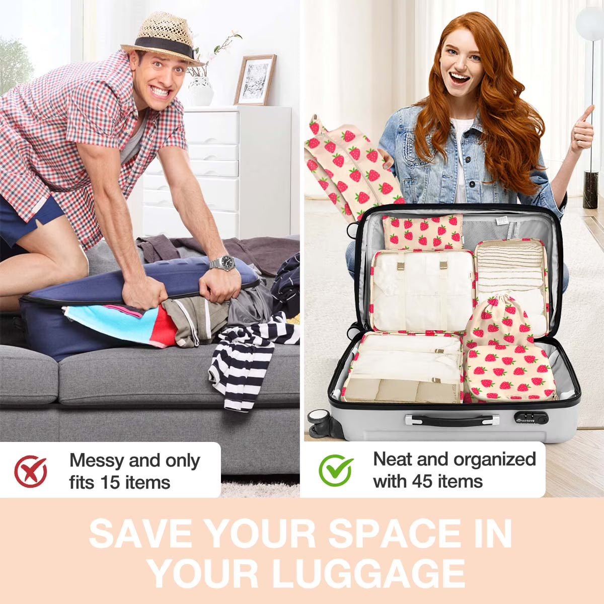 8Pcs Packing Cubes for Luggage, Travel Packing Organizers Packing Cubes for Travel (Strawberry)
