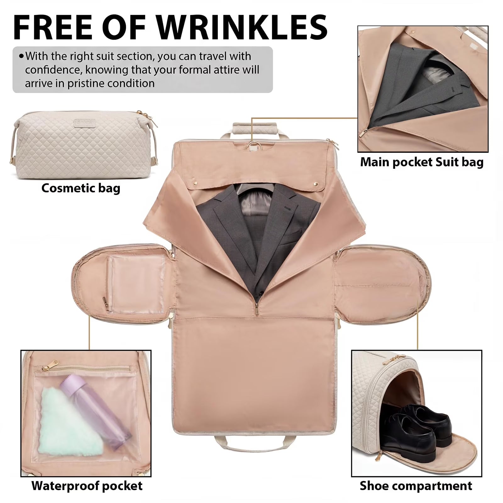 Garment Bag Carry on Convertible Travel Duffel Bag with Shoe Pouch Weekender Bag for Women Men 2 in 1 Hanging Suit Bag with Shoulder Strap Business Travel Bag